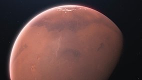 ?lose-up Mars slowly rotating. Realistic red planet globe rotates around its axis. 4k loopable cycle video animation with place for text