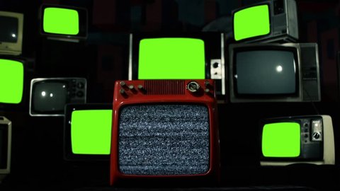 Retro TVs with Flickering Green Chroma Screen. You can replace green screen with the footage or picture you want. You can do it with “Keying” effect in After Effects.