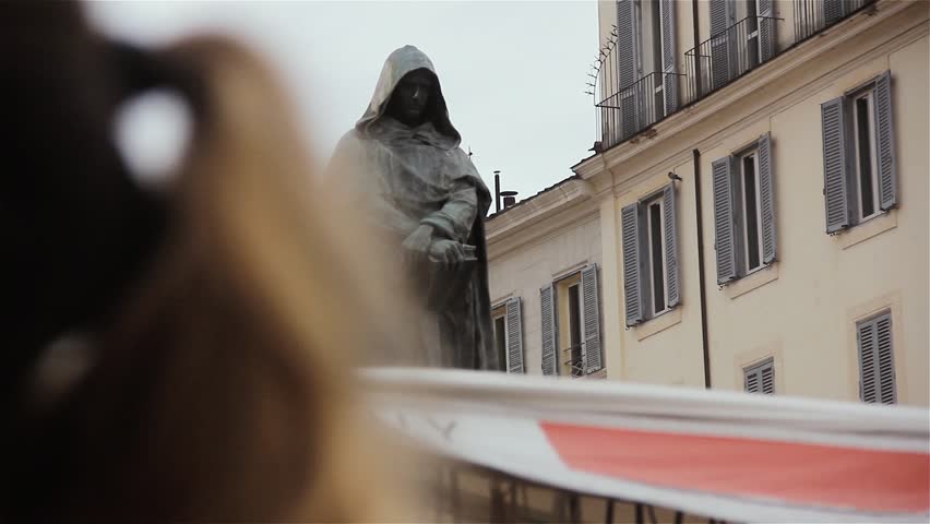 Statue of Giordano Bruno in the Place where he was Executed burnt at the Stake by the Roman Inquisition, Campo de’ Fiori (Field of flowers in English), Rome, Italy.