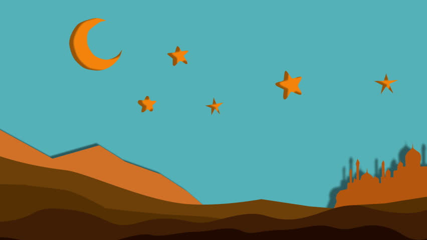 caravan of camels  under the crescent night