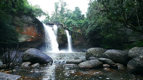 4k of Haew Suwat Waterfall in Khao Yai National Park, Thailand