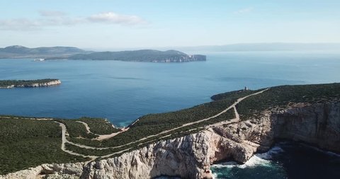 Aerial view of Capo Caccia in Alghero and the tower of pegna