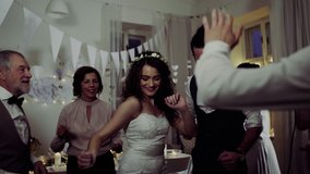 A young bride, groom and guests dancing on a wedding reception. - Powered by Shutterstock - Get 15% off with code: PIKWIZARD15