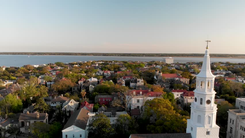 Charleston aerial view from Waterfront Park, South Carolina in spring season.