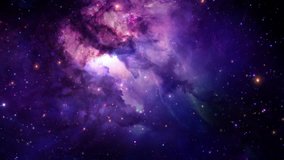 Flying through stellar nebulae and cosmic dust, clusters of cosmic gas and a constellations in deep space. Elements of this video furnished by NASA