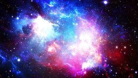 Flying through stellar nebulae and cosmic dust, clusters of cosmic gas and a constellations in deep space. Elements of this video furnished by NASA