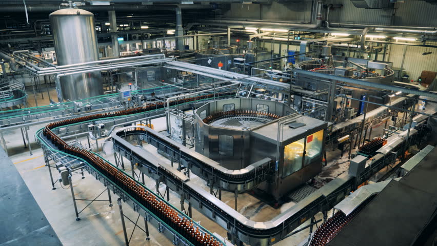 Massive unit of a distillery factory with machinery