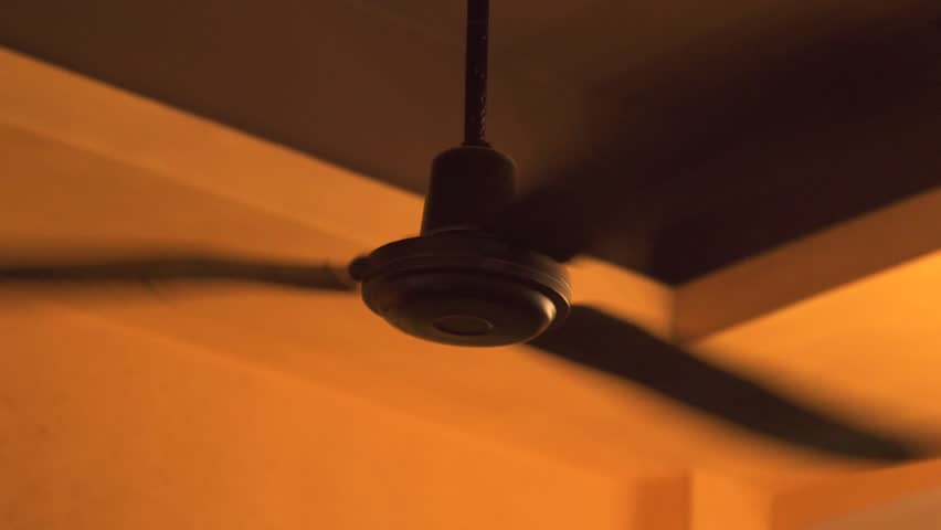Ceiling Fan Rotating In Room Stock, Ceiling Fan Close To Ceiling
