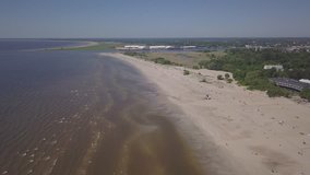 Baltic Sea coast beach Parnu Estonia aerial drone top view 4K UHD video