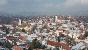 Szentendre in winter aerial drone stock video
