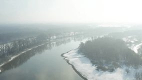 River Danube aerial drone in winter stock video