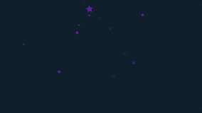 Beautiful, purple shooting stars on dark background, cartoon animation, seamless loop. Small, five-pointed stars falling chaotically, kids cartoon, anime concept.