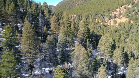 Aerial footage from Helen Hunt Falls recreational area near Colorado Springs Colorado.
