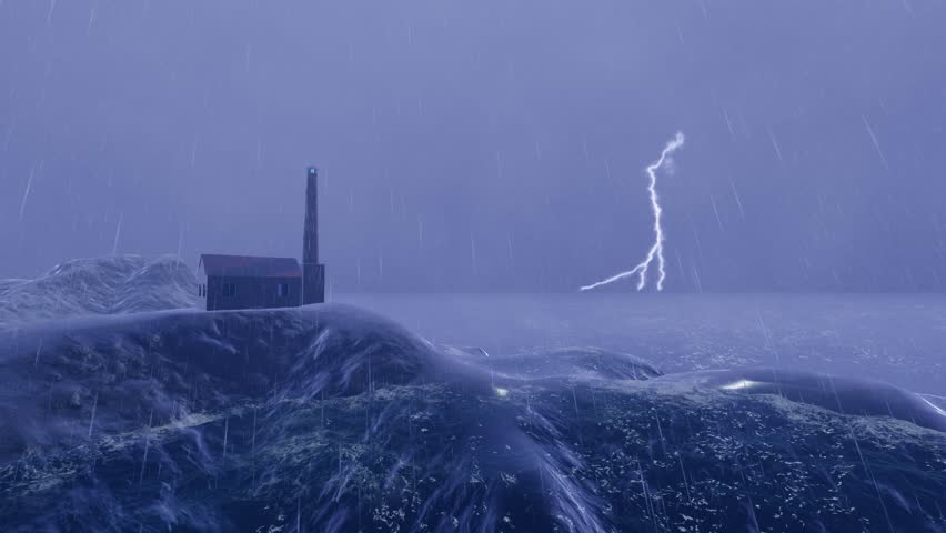 Beautiful lighthouse storm great design for any purposes. Seascape ocean sky sea. Storm day. Blue sky. 4k