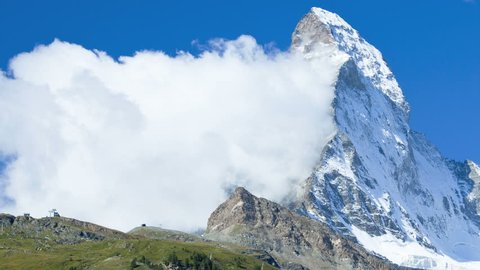 Motion time lapse Banner cloud formation East face Matterhorn summit, Zermatt, Switzerland, Europe,