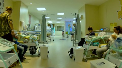 Parana, Brazil sirca 2107 Newborn unrecognizable baby in perinatal center Hospital incubator