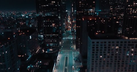 Cinematic Los Angeles Downtown Aerial at Night- Empty Street 4K