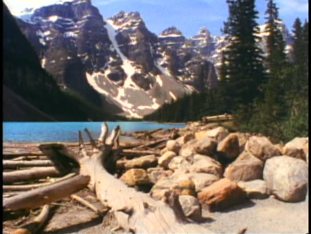 BANFF NATIONAL PARK, ALBERTA, 1990, Lake Moraine, mountains driftwood