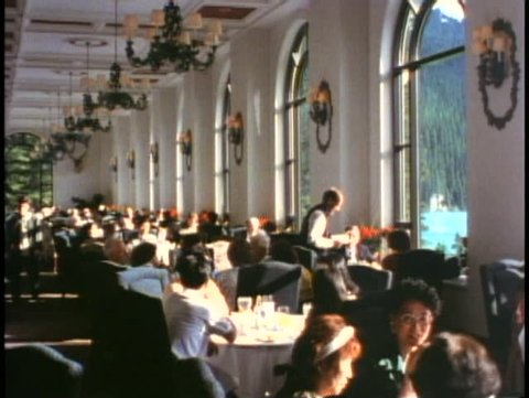 BANFF NATIONAL PARK, ALBERTA, 1990, Chateau Lake Louise Hotel dining room