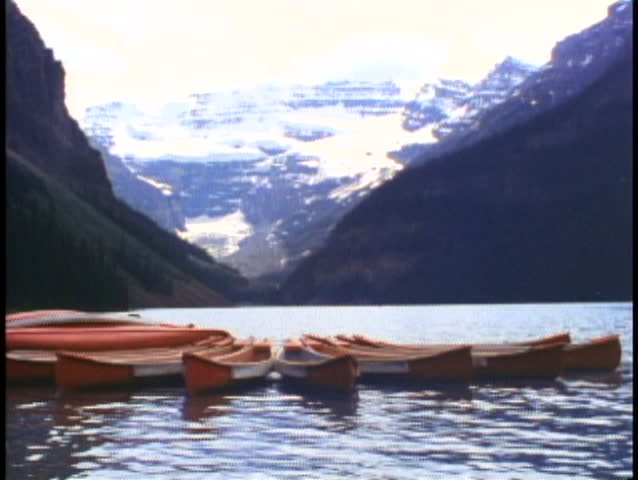 BANFF NATIONAL PARK, ALBERTA, 1990, Lake Louise, glacier, canoes