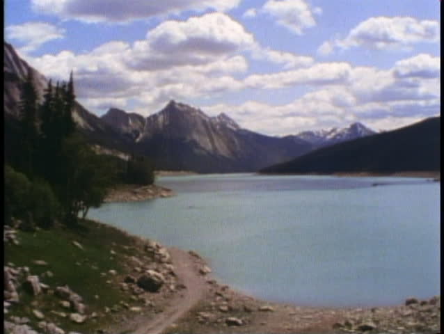 JASPER, ALBERTA, 1990, Jasper National Park, Maligne Lake, snowcap mountain