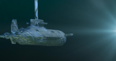 Submarine Launching Torpedos. Model Submarine Under Water. Macro. 4K.