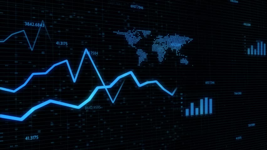 Artistic 3d financial business chart with diagrams, graphs and stock numbers on black motion background.  Royalty-Free Stock Footage #1023309076
