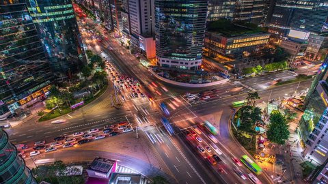 Night traffic of Seoul,City at South Korea.Time Lapse 4k