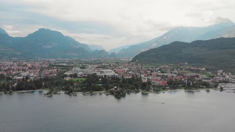 Aerial view of the Limone Sul Garda and Lago di Garda lake.