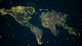 The futuristic high-tech video with a map of the world. This video is devoted to the actual problem of the security of the planet, poor ecology, social and political problems.