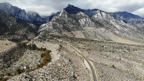 Drone View of Lone Pine Peak, east side of the Sierra Nevada range, the town of Lone Pine, California, Inyo County, United States of America, John Muir Wilderness, Inyo National Forest 