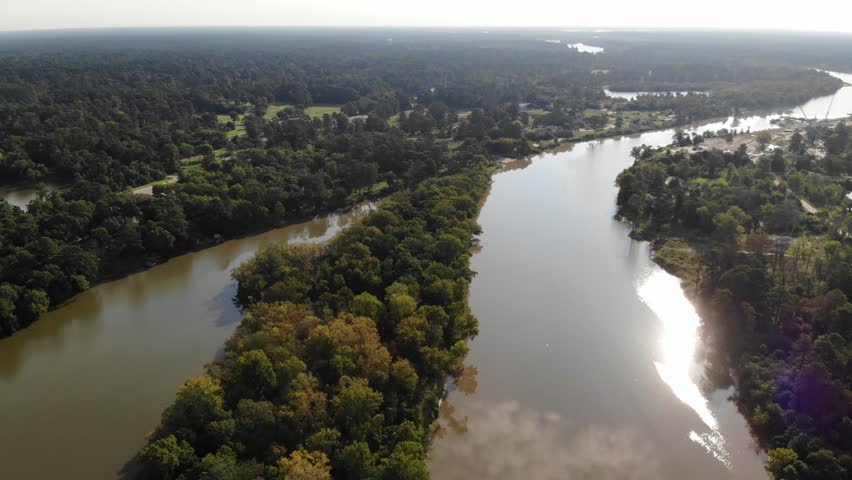 Aerial Drone Footage of the San Jacinto River at Hwy 59/Interstate 69