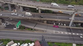 Aerial scene of Fly over huge big highway in urban area in Bangkok, Thailand 4k video