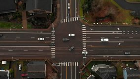 UHD 4K aerial drone top down time lapse video of crossroad with cars moving in Oregon 3840x2160 Ultra High Definition