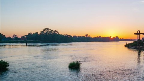 Time lapse: sunrise over the 4000 islands Mekong River in Laos, Si Phan Don, famous tourist destination in South East Asia
