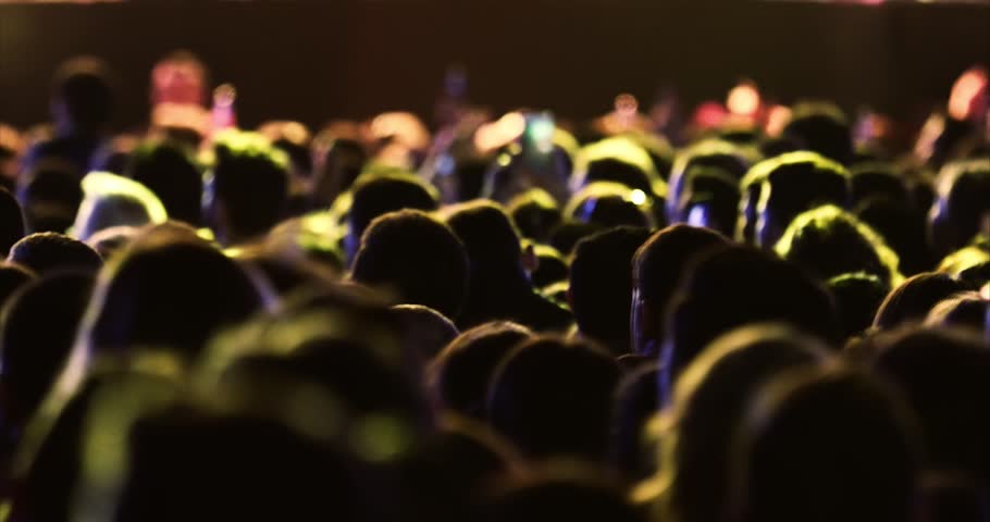 Crowd singing artist cheering, rock music pop music slow music rap music scene shows Concert crowd applause concert stage and concert hall neon Flood led nights club jumping hall waving silhouettes Royalty-Free Stock Footage #1023393490