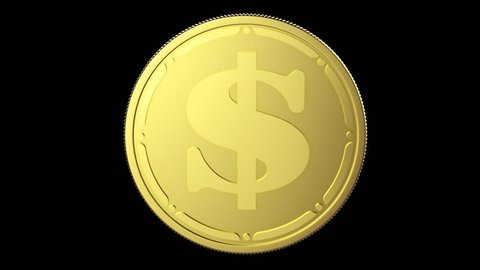 Rotating gold coin on a black background, seamless looping 3d animation. Full HD 1920 