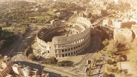 Aerial view of Coliseum or Colosseum, famous amphitheatre in Rome, Italy