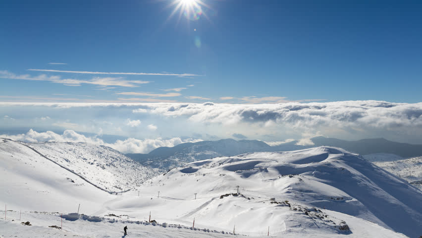 Clouds Motion Over Mount Hermon,  Winter in Israel - Sunny Day At Mount Hermon, Time Lapse, Tilt Up