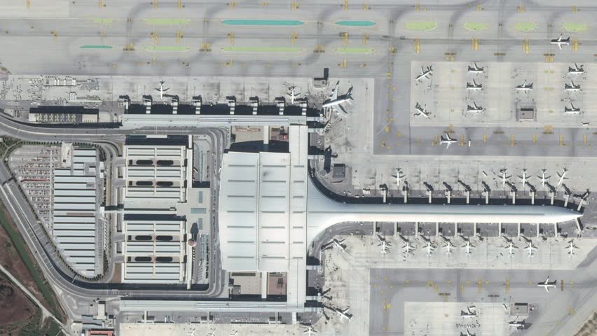 Barcelona Airport top view with the aircraft, the terminal building and runway Royalty-Free Stock Footage #1023402091