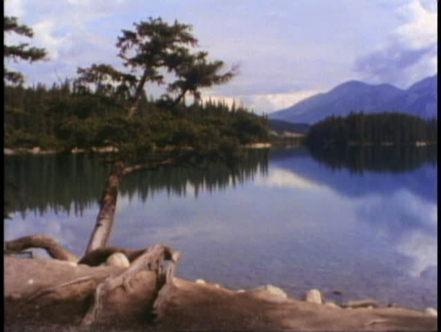 JASPER, ALBERTA, 1990, Jasper National Park, lake, mountains in background