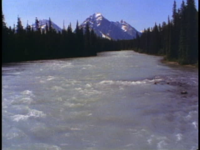 JASPER, ALBERTA, 1990, Jasper National Park, mountains, rushing river