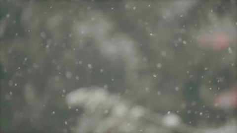 Slow motion snow falling close up