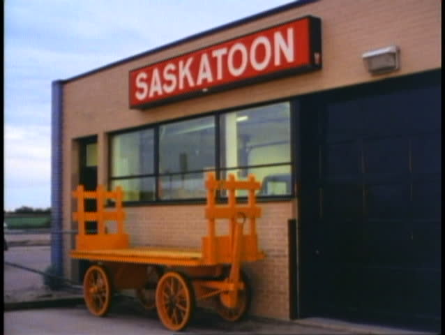SASKATOON, SASKATCHEWAN, 1990, Saskatoon sign on train station wall