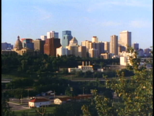 EDMONTON, ALBERTA, 1990, Edmonton skyline, late afternoon light, wide shot