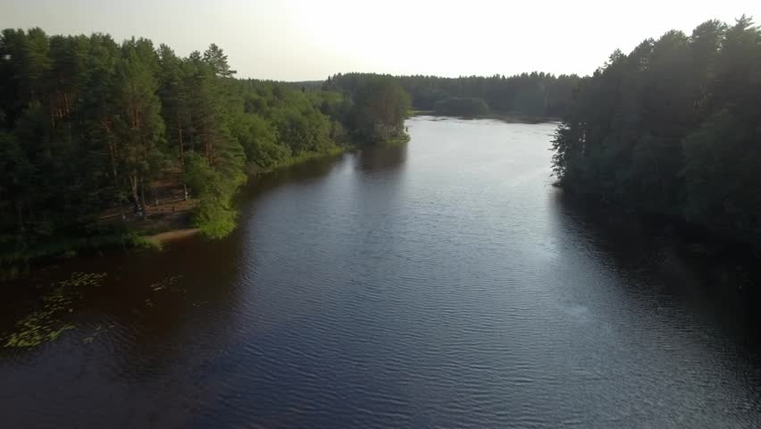 flight along the river and forest