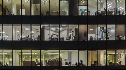 creative office workers during operation and at the end of working day, time lapse