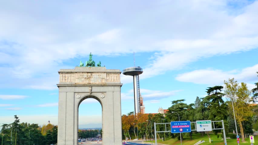 The Arco de la Victoria, which is a beautiful triumphal arch built in the Moncloa district. It is located in downtown the city of Madrid, in Spain, Europe