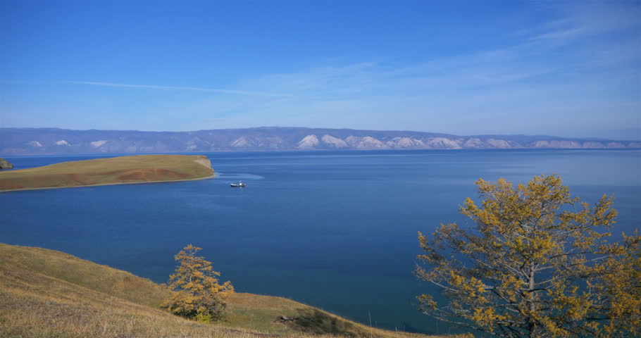 Amazing beautiful landscape of Baikal lake blue sky clean water in Olkhon Island, Irkutsk Russia