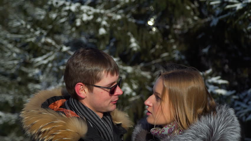 Man and Woman Talking in Winter Park